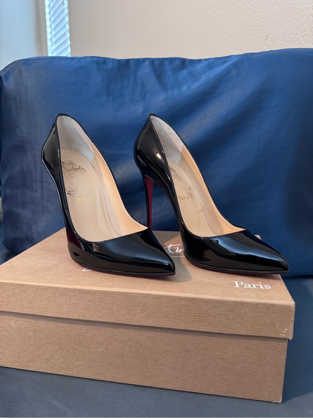 Christian Louboutin Black Patent Leather Pointed-Toe Pumps